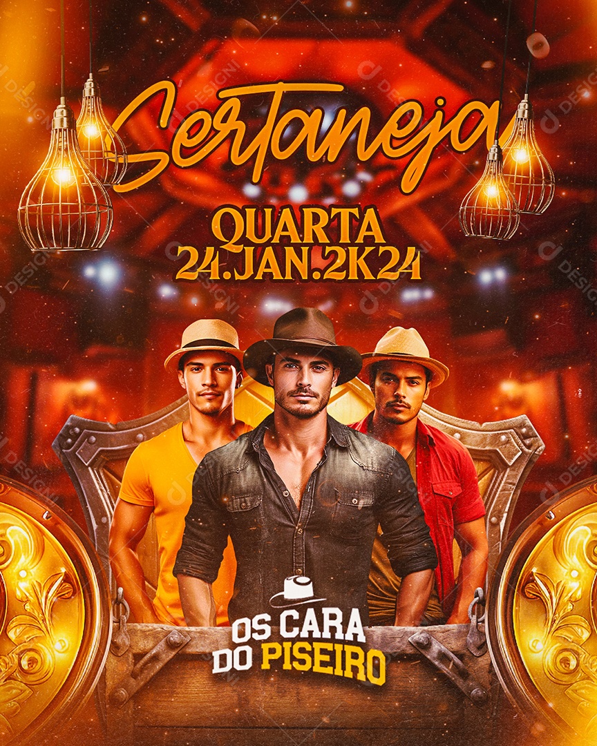 Flyer Sertaneja Os Cara Do Piseiro Social Media PSD Editável