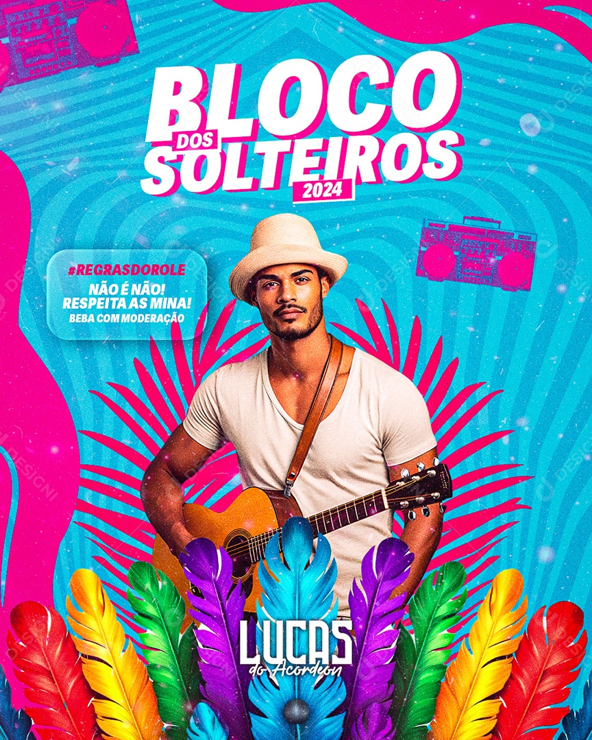Flyer Bloco Dos Solteiros 2024 Lucas Do Acordeon Social Media PSD Editável