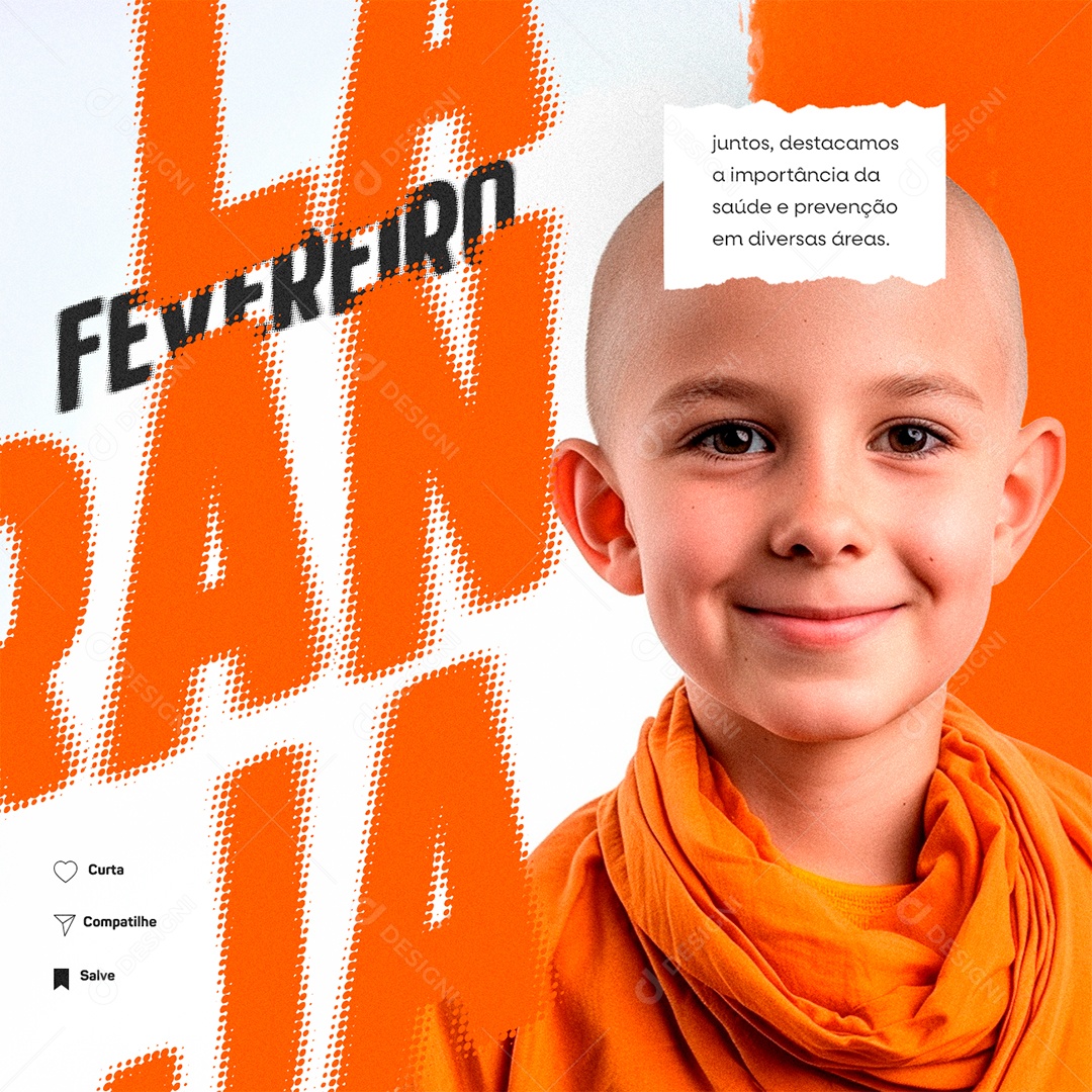 Fevereiro Laranja juntos destacamos a importância da saúde Social Media PSD Editável