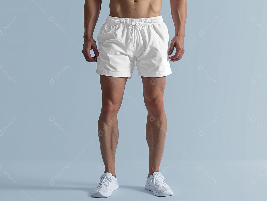 Modelo de calção de banho masculino branco em branco sobre fundo branco