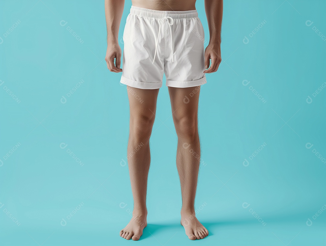 Modelo de calção de banho masculino branco em branco sobre fundo branco