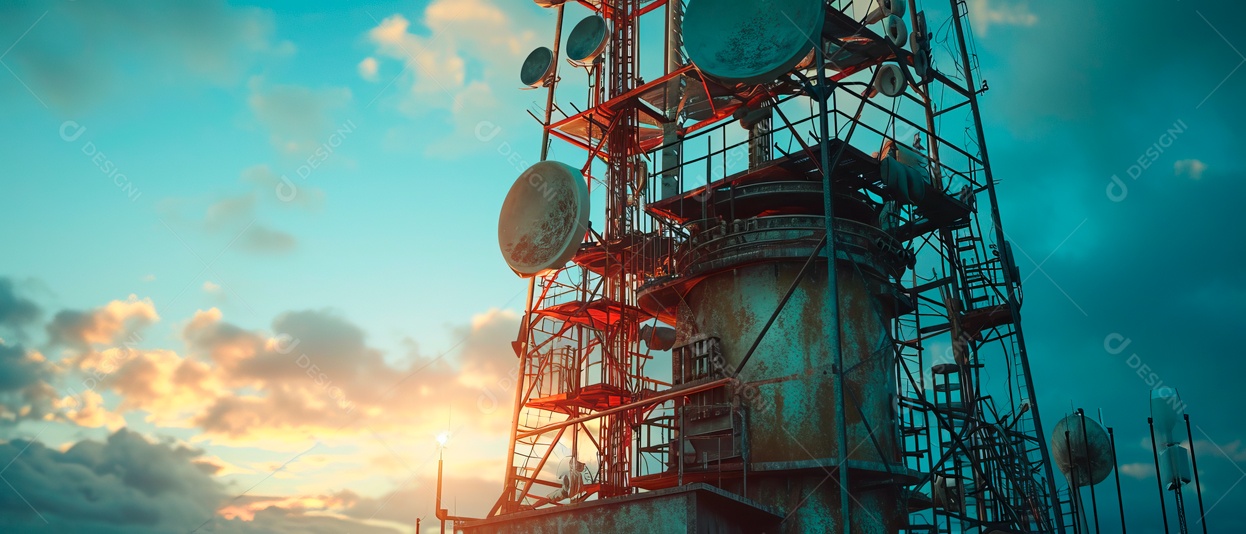 Antenas de transmissão para ondas de rádio, internet , sistemas de áudio, vídeo e comunicação IA generativa.