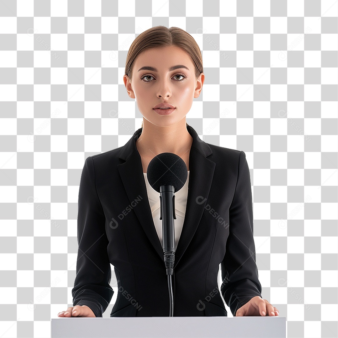 Empresária Falando em Microfone PNG Transparente