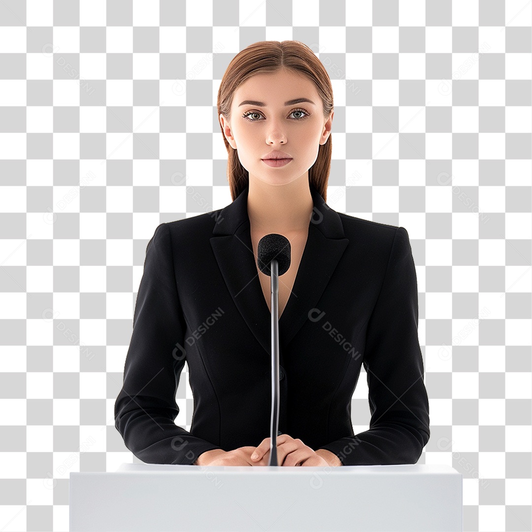 Empresária Falando em Microfone PNG Transparente