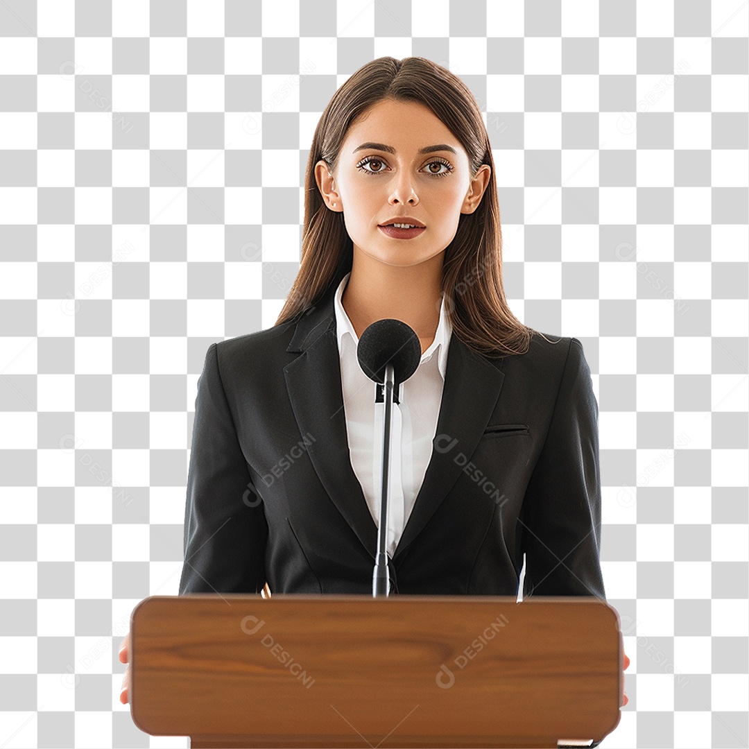 Empresária Falando em Microfone PNG Transparente