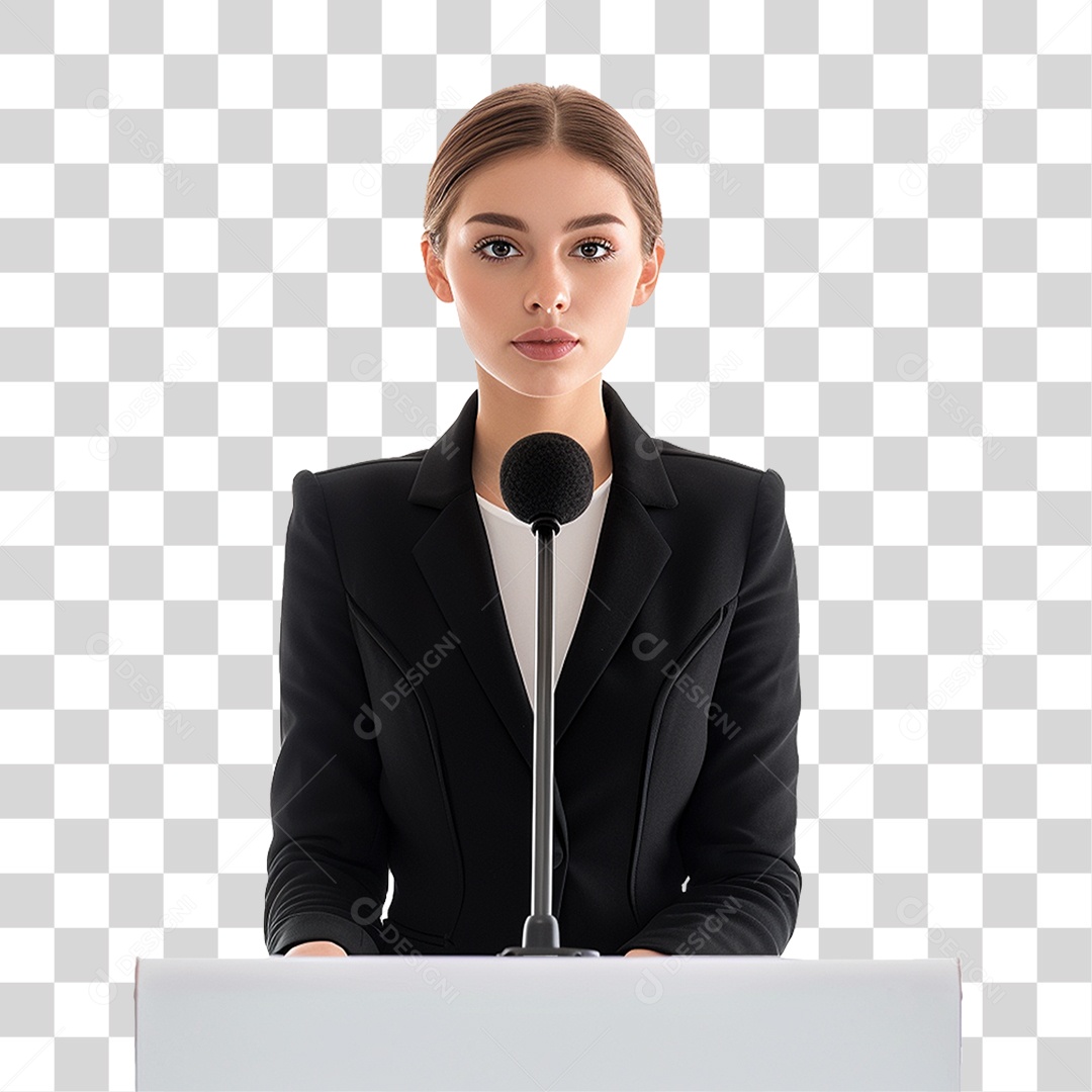 Empresária Falando em Microfone PNG Transparente