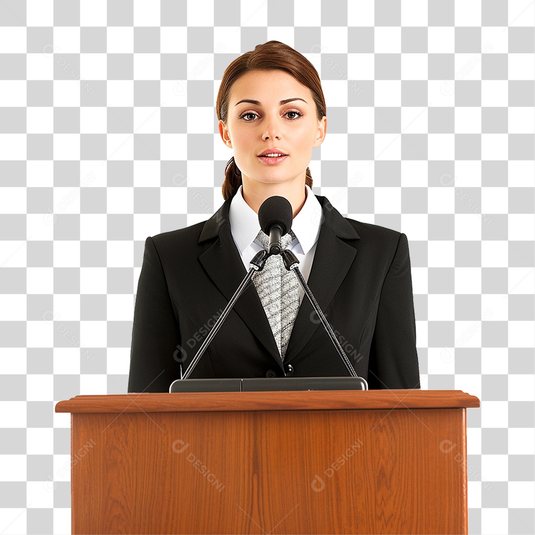 Empresária Falando em Microfone PNG Transparente