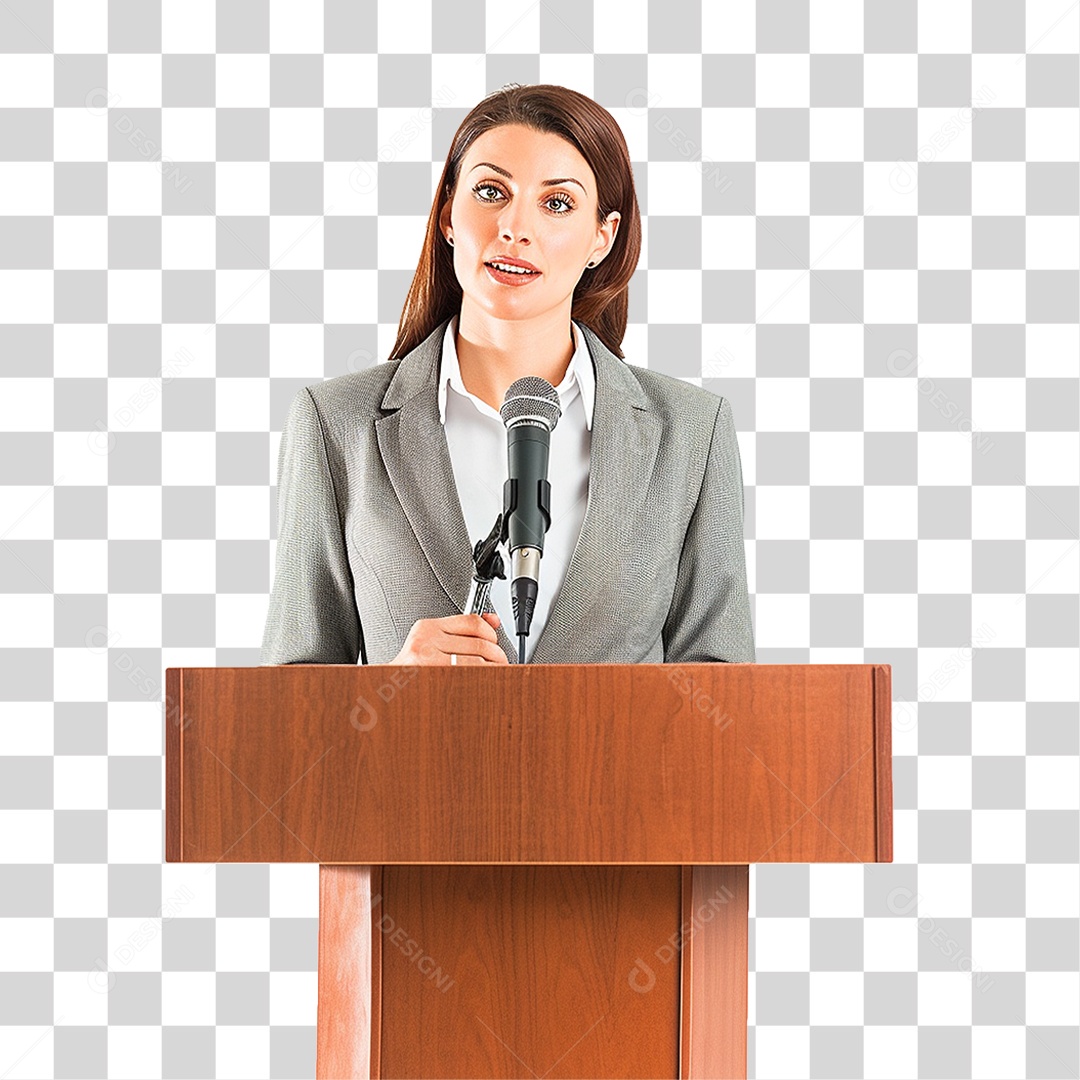 Empresária Falando em Microfone PNG Transparente