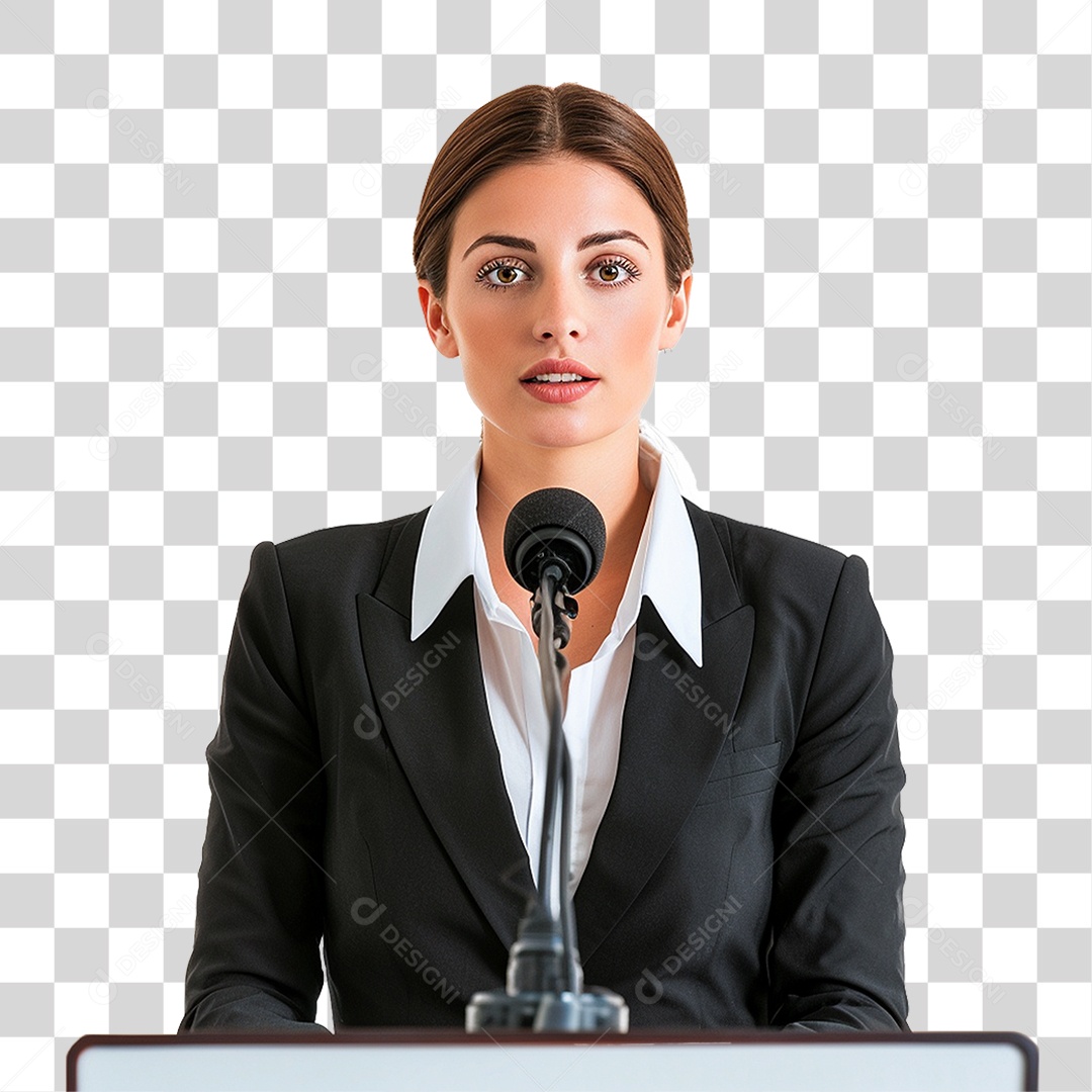 Empresária Falando em Microfone PNG Transparente