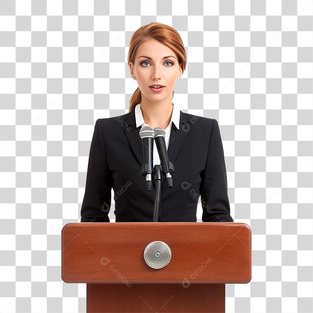 Empresária Falando em Microfone PNG Transparente