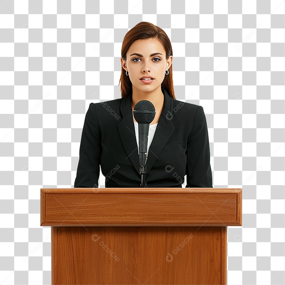 Empresária Falando em Microfone PNG Transparente