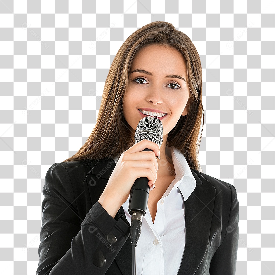 Empresária Falando em Microfone PNG Transparente