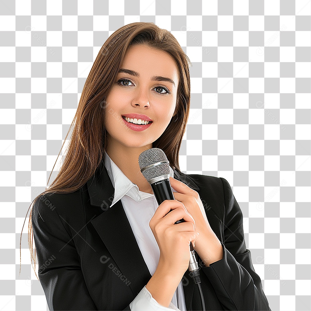 Empresária Falando em Microfone PNG Transparente