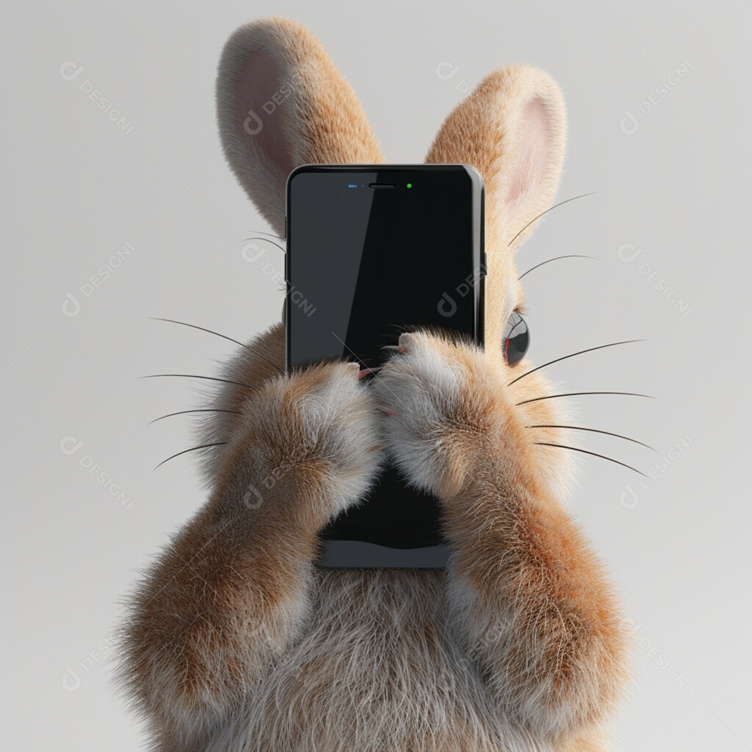 Coelho da Páscoa segurando celular smartphone