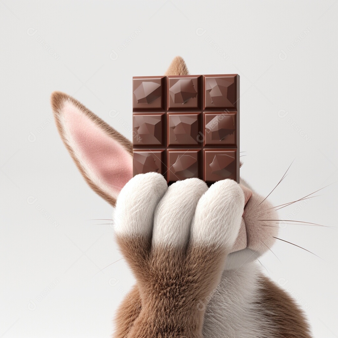 Coelho da Páscoa segurando barra de chocolate