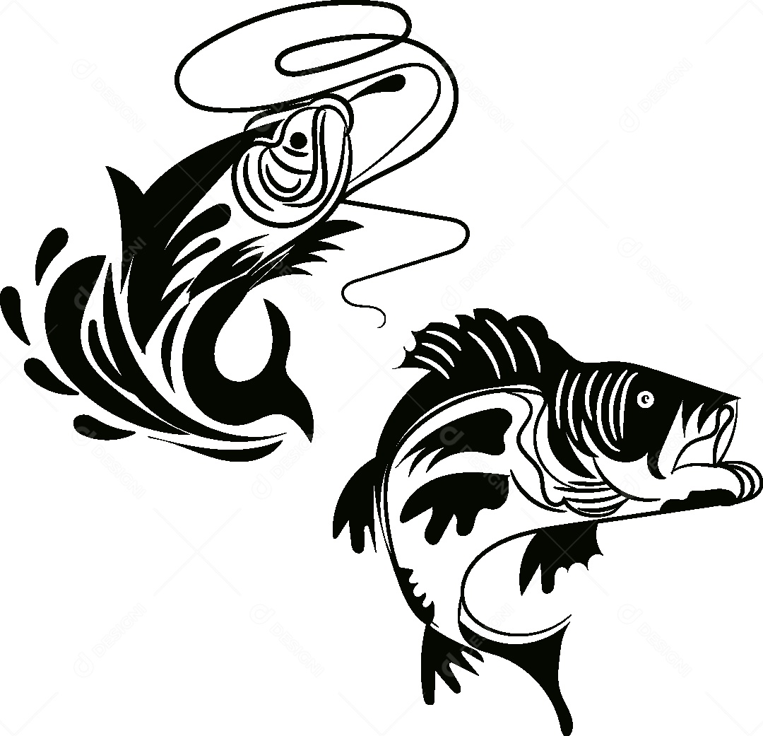 Desenhos de Peixe Feito a Mão Vetor EPS