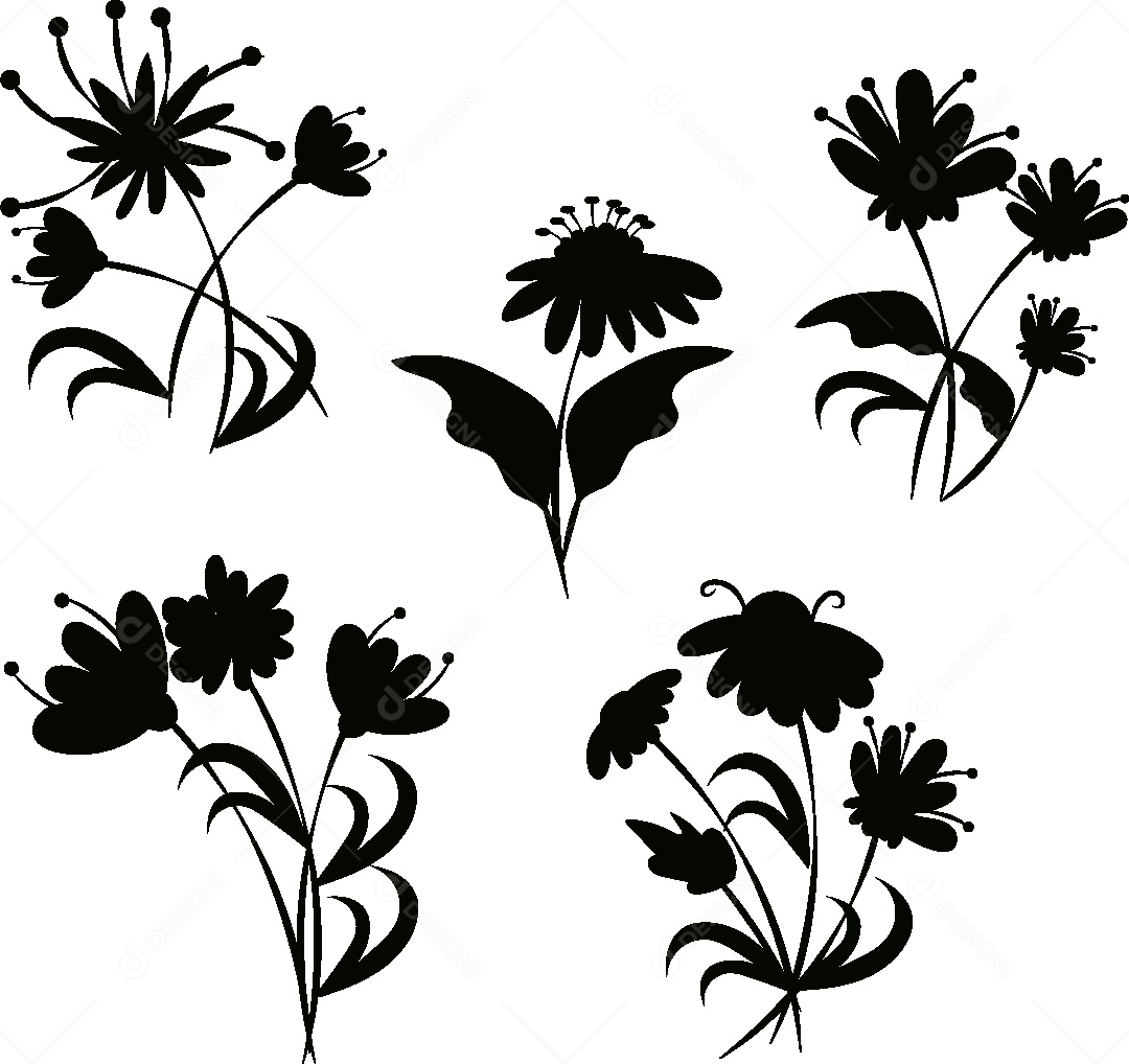 Silhueta de Desenhos de Flores Vetor EPS