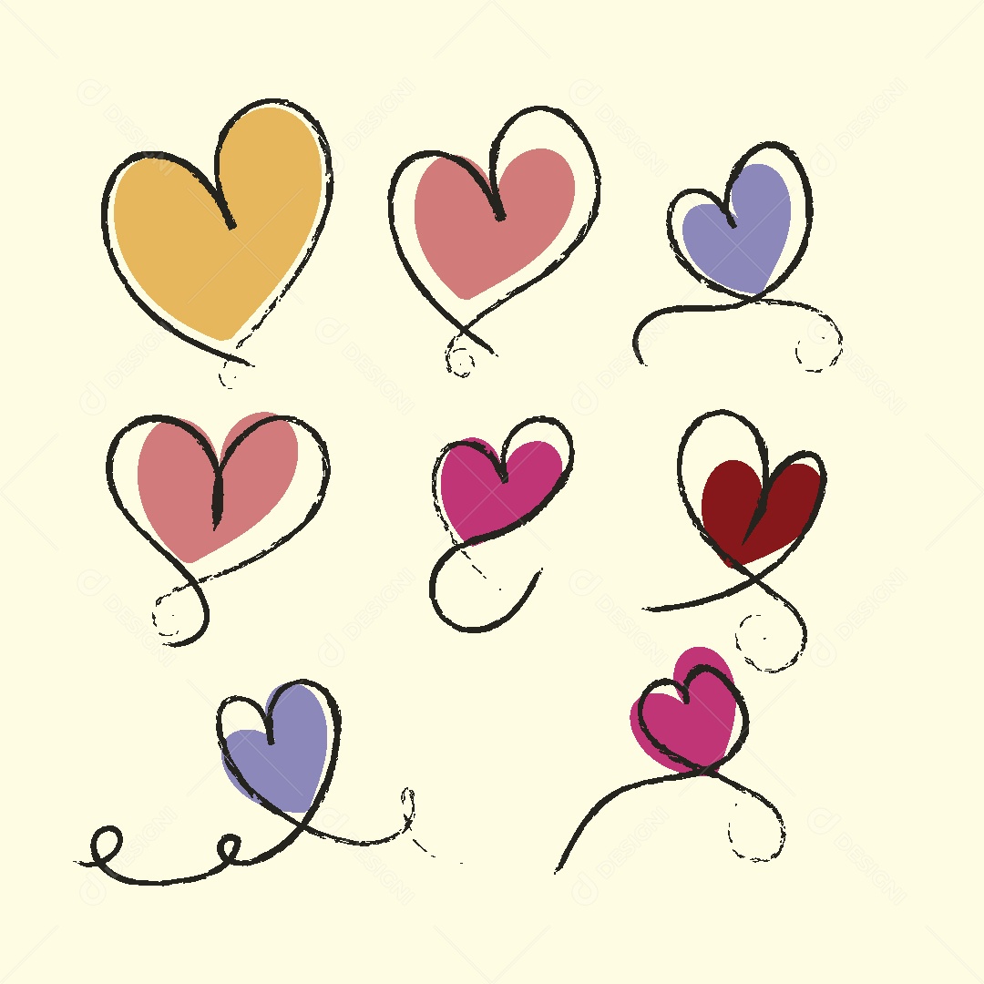 Conjunto de Desenhos de Corações Vetor EPS
