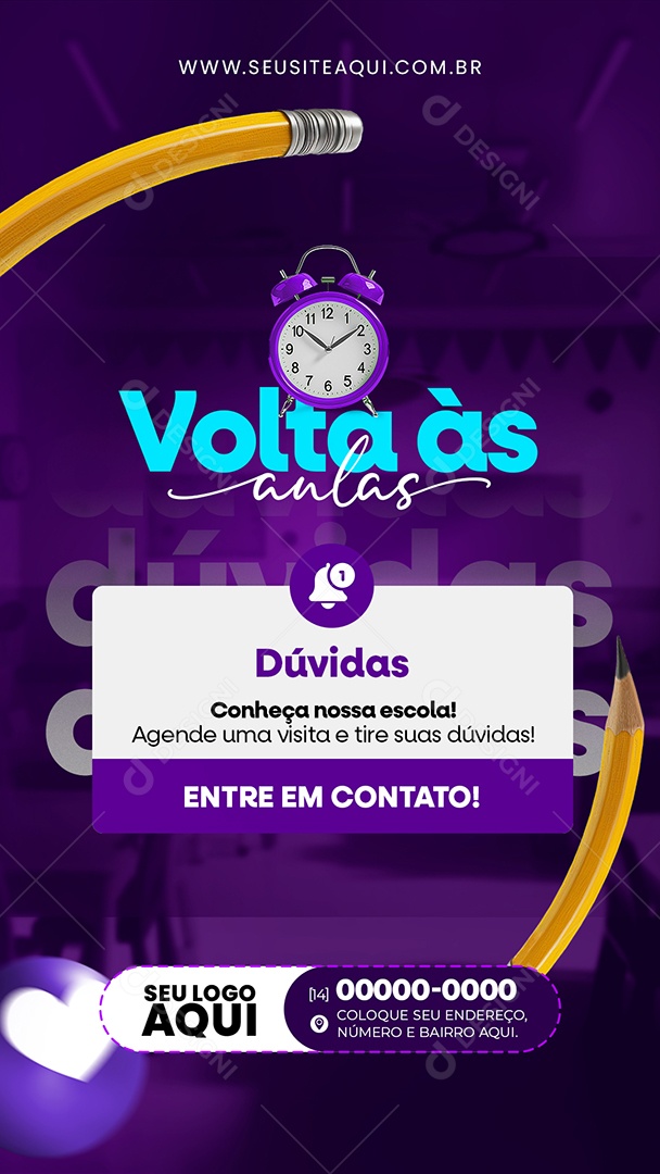 Story Volta às Aulas Conheça nossa Escola Agende uma Visita e Tire suas Dúvidas Social Media PSD Editável