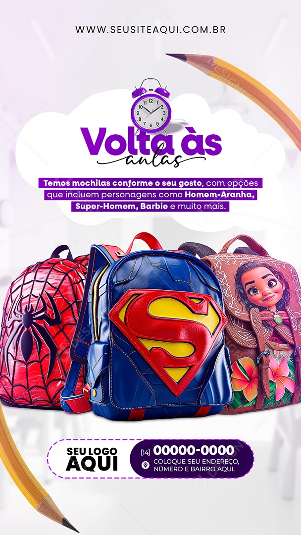 Story Volta às Aulas Temos Mochilas Conforme o seu Gosto Social Media PSD Editável