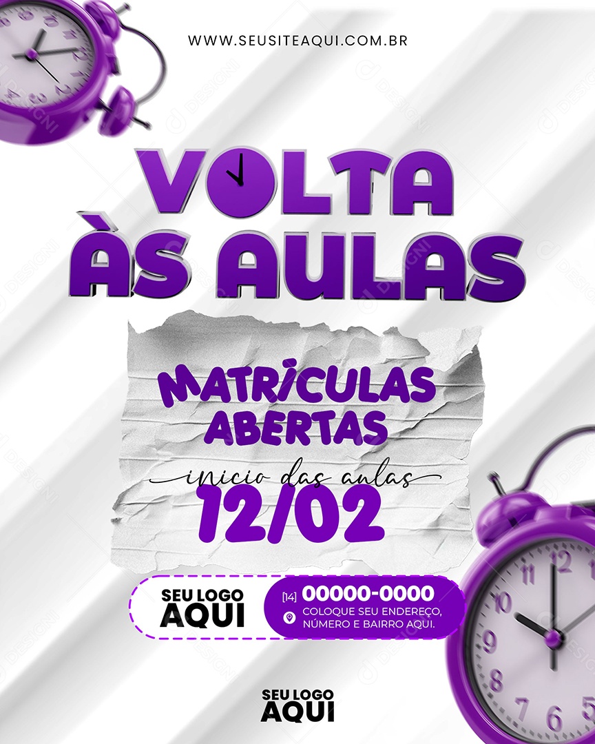 Volta às Aulas Matrículas Abertas Social Media PSD Editável
