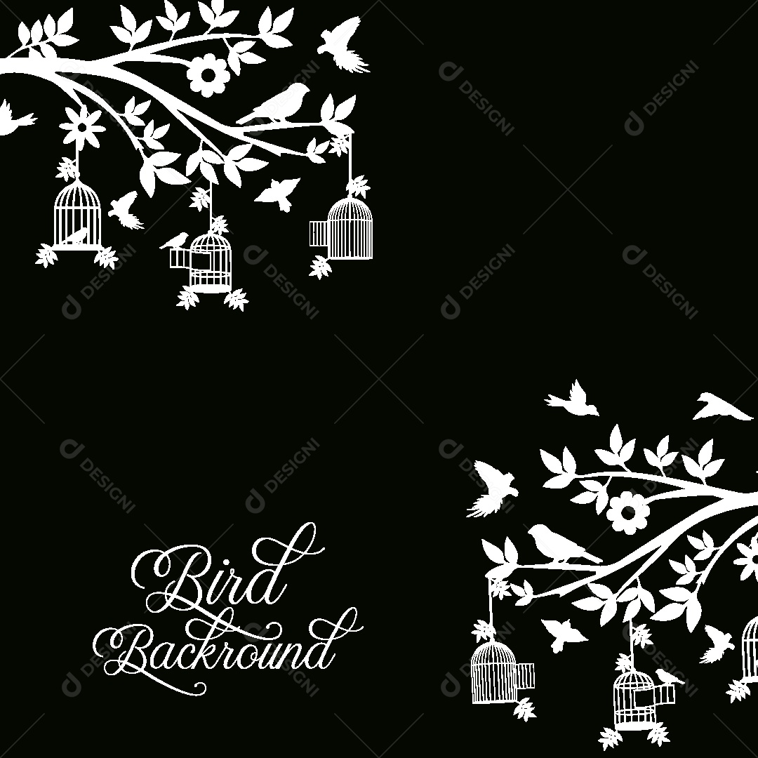 Background de Pássaros e Folhas Vetor EPS