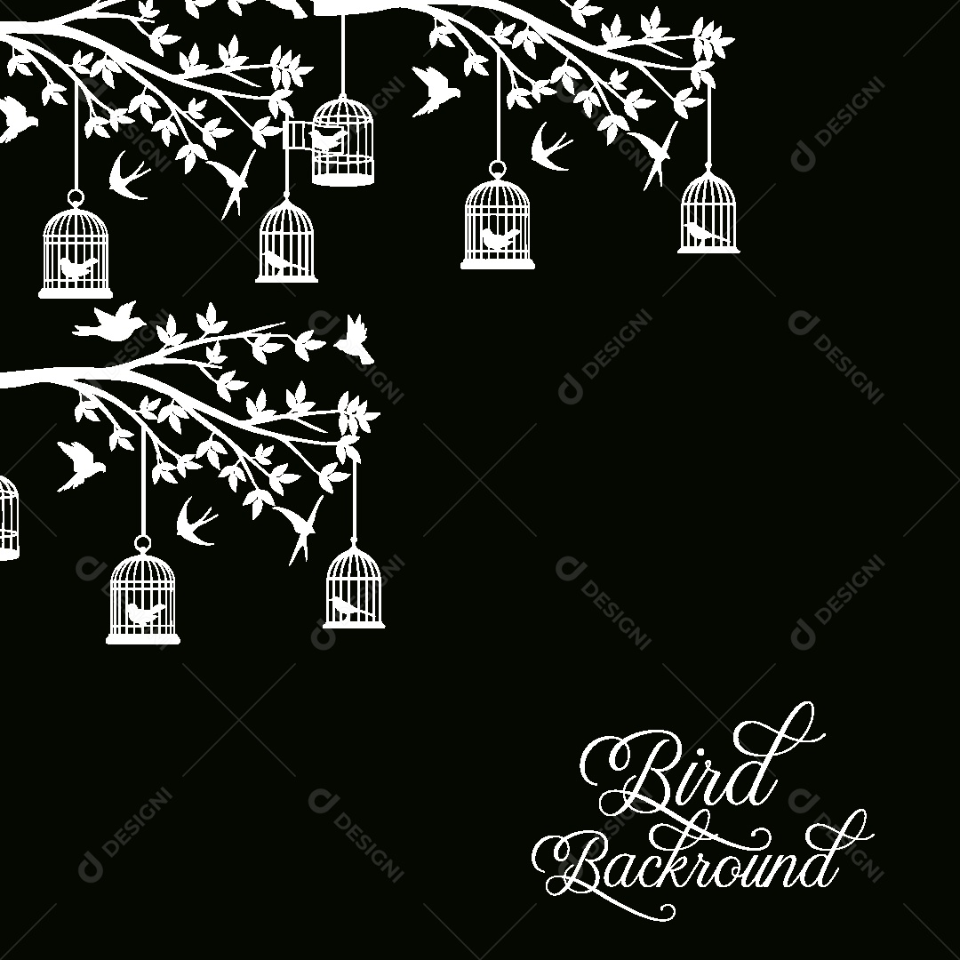 Background de Pássaros e Folhas Vetor EPS