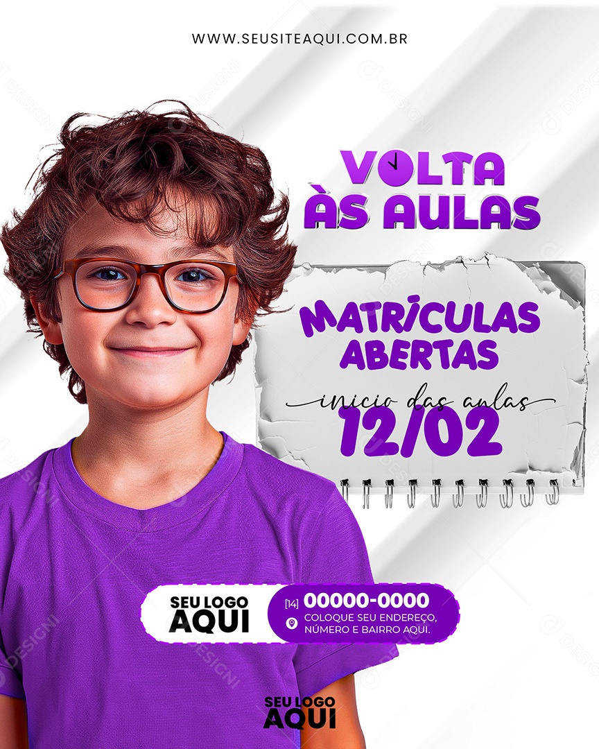 Volta às Aulas Matrículas Abertas Inicio 12/02 Social Media PSD Editável