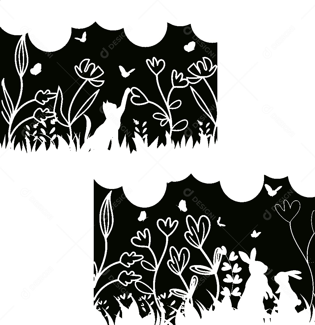 Jardim em Preto e Branco Vetor EPS