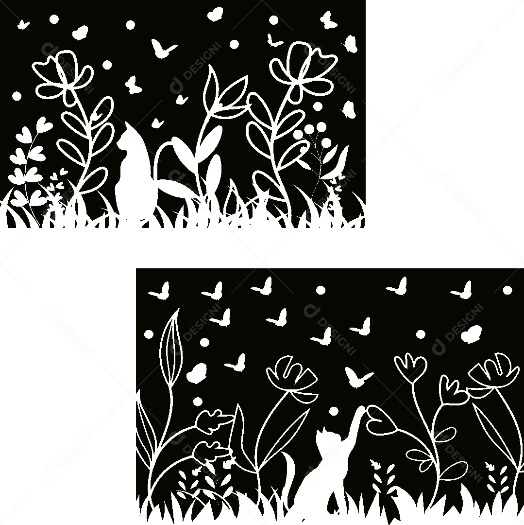 Jardim em Preto e Branco Vetor EPS