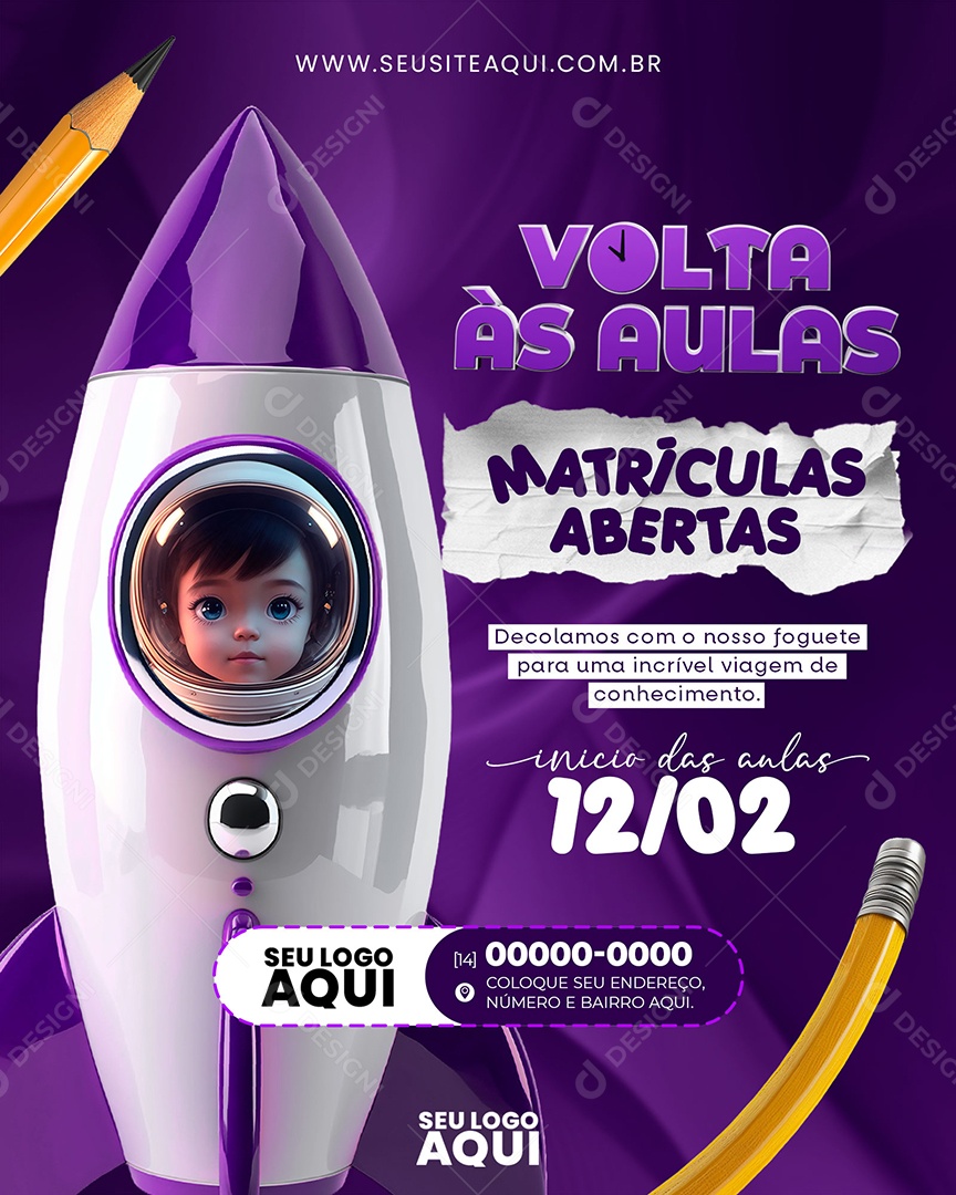 Volta às Aulas Decolamos com o nosso Foguete para uma Incrível Viagem Social Media PSD Editável