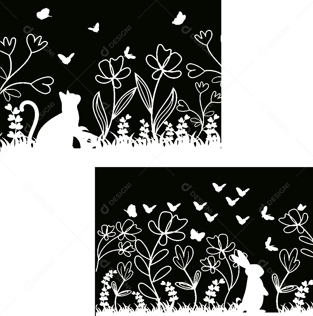 Jardim em Preto e Branco Vetor EPS