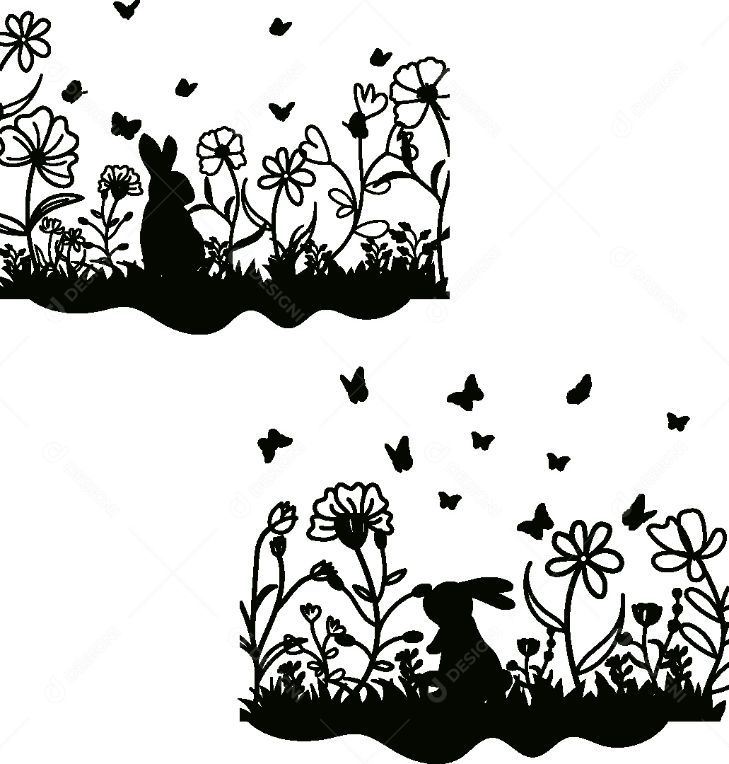 Jardim em Preto e Branco Vetor EPS