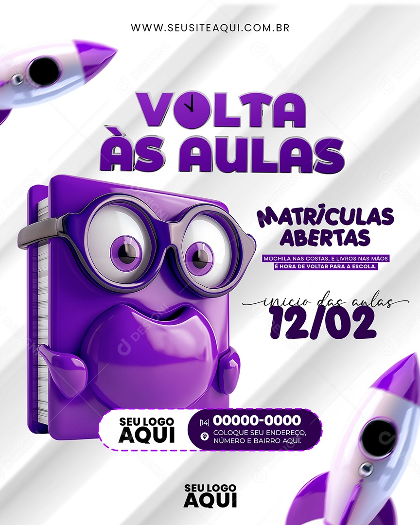 Volta às Aulas Mochila nas Costas e Livros nas Mãos Social Media PSD Editável