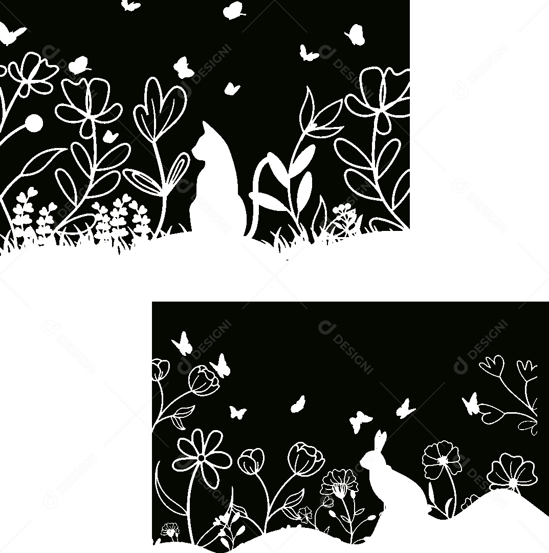 Jardim em Preto e Branco Vetor EPS