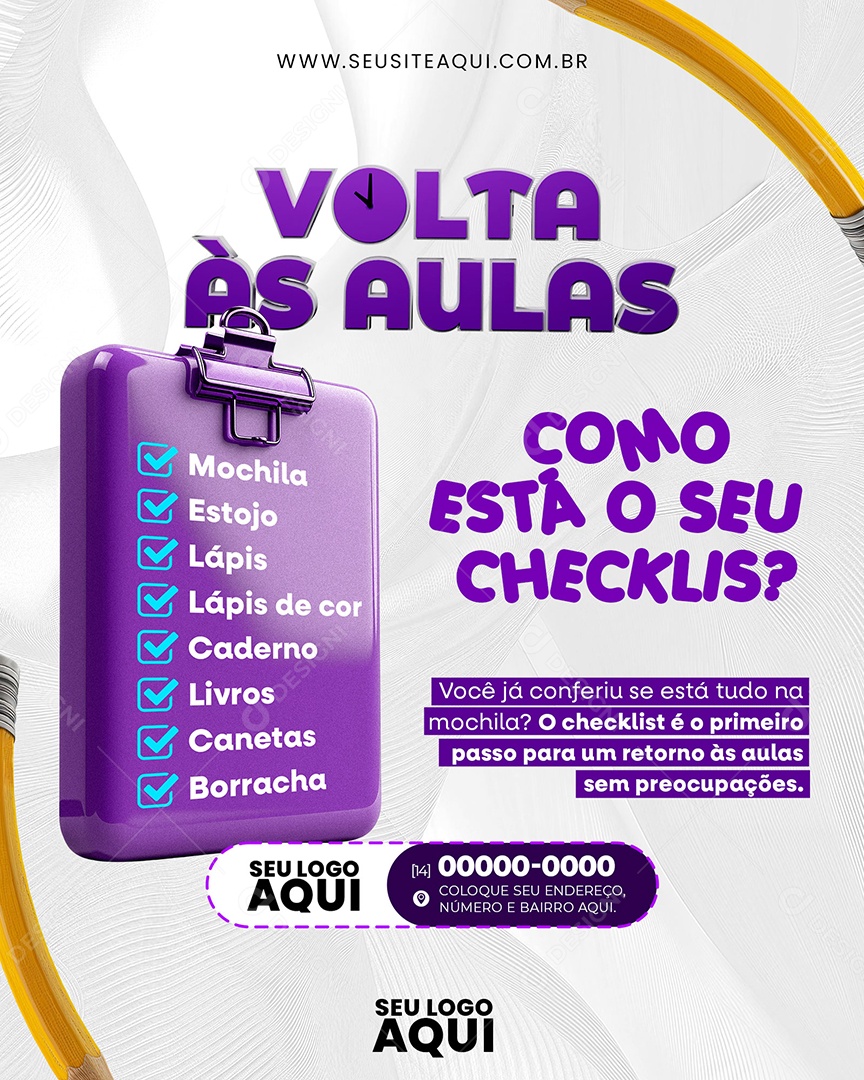 Volta às Aulas como Está o seu Checklis Social Media PSD Editável