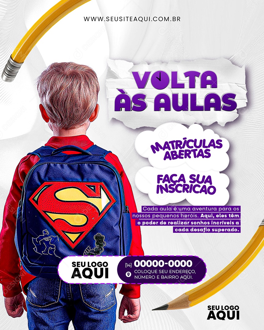 Volta às Aulas Matrículas Abertas Faça sua Inscrição pelo Site Social Media PSD Editável