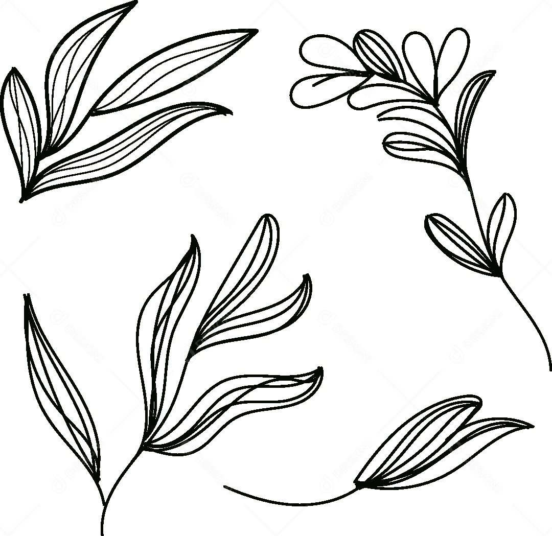 Desenhos de Flores e Folhas Feito a Mão Vetor EPS