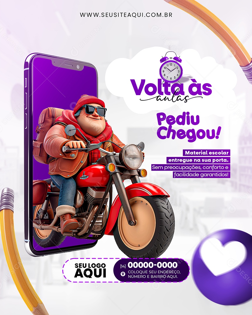 Volta às Aulas Pediu Chegou Material Escolar Entregue na sua Porta Social Media PSD Editável