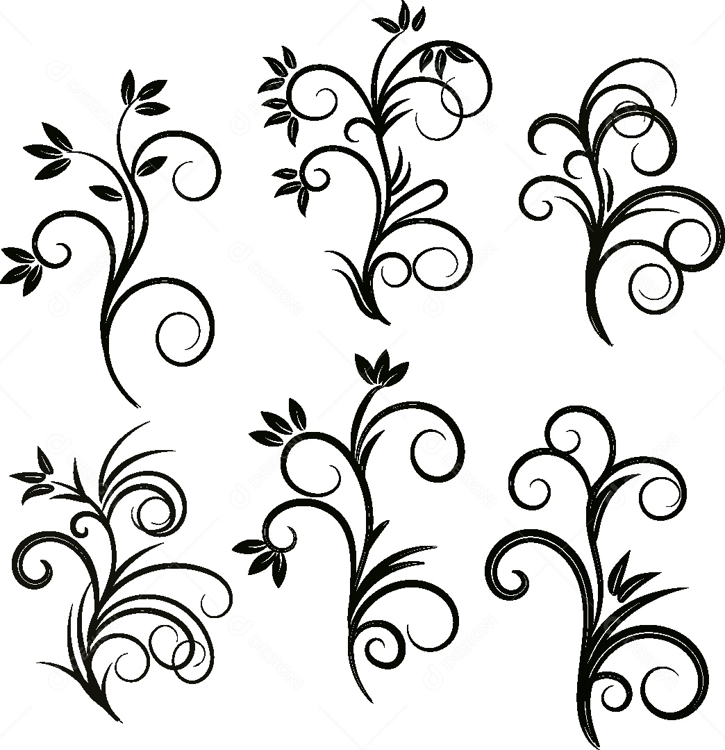 Conjunto Desenhos Florais Vetor EPS