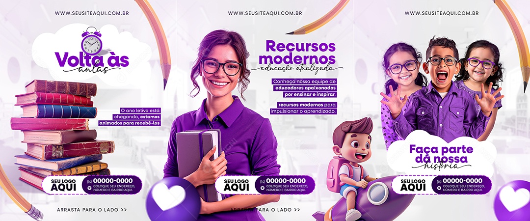 Banner Volta às Aulas Recursos Modernos Educação  Atualizada Social Media PSD Editável