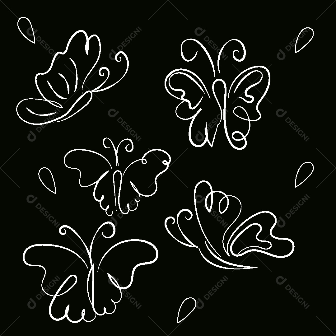 Desenhos de Borboletas Feito a Mão Vetor EPS