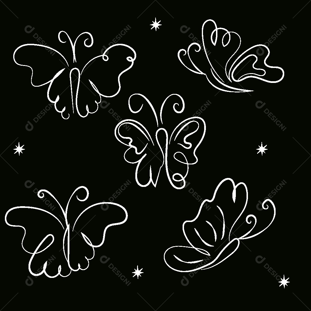 Desenhos de Borboletas Feito a Mão Vetor EPS