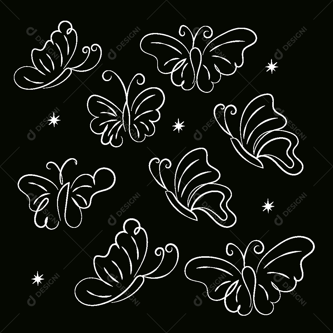 Desenhos de Borboletas Feito a Mão Vetor EPS