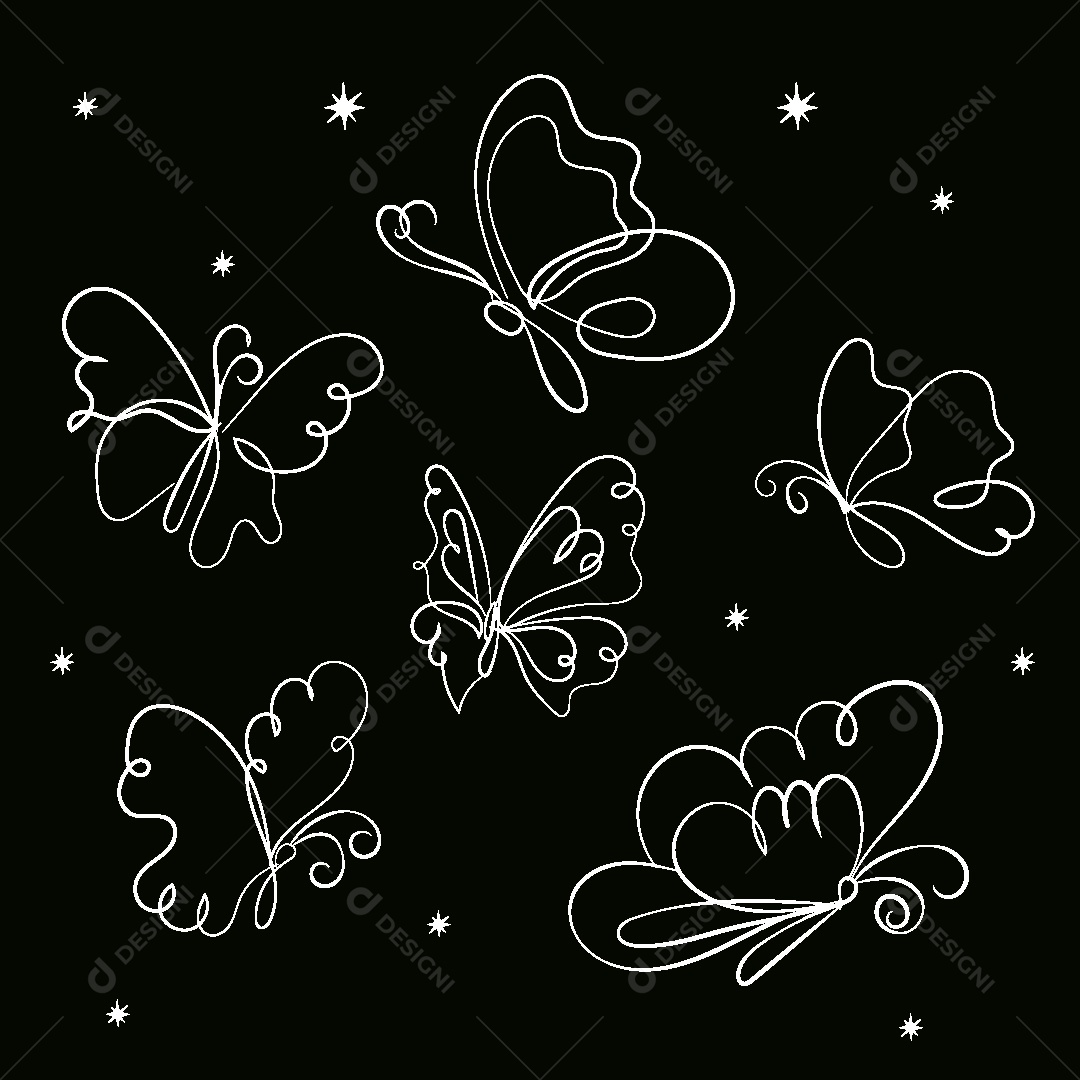 Desenhos de Borboletas Feito a Mão Vetor EPS