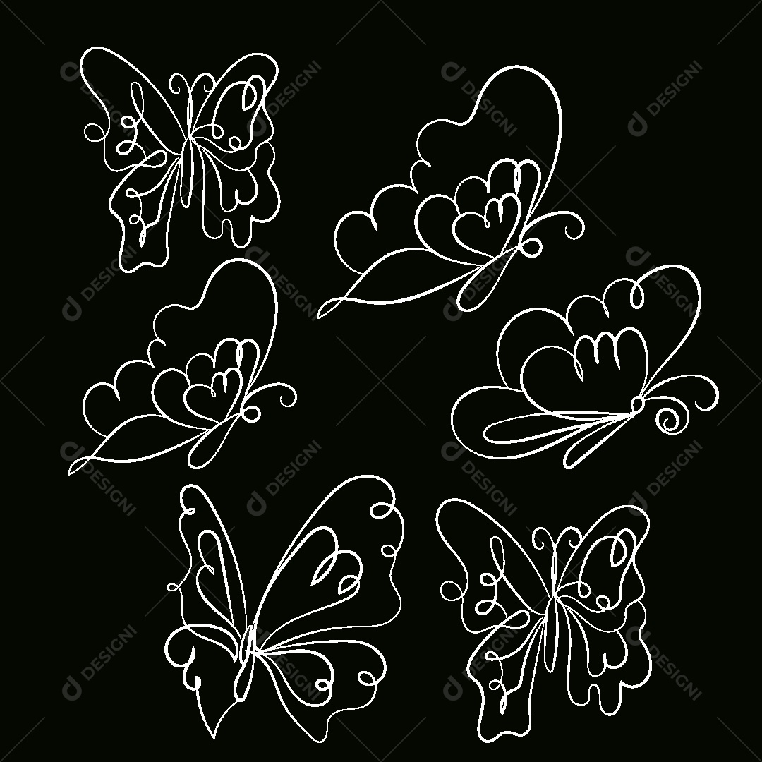 Desenhos de Borboletas Feito a Mão Vetor EPS