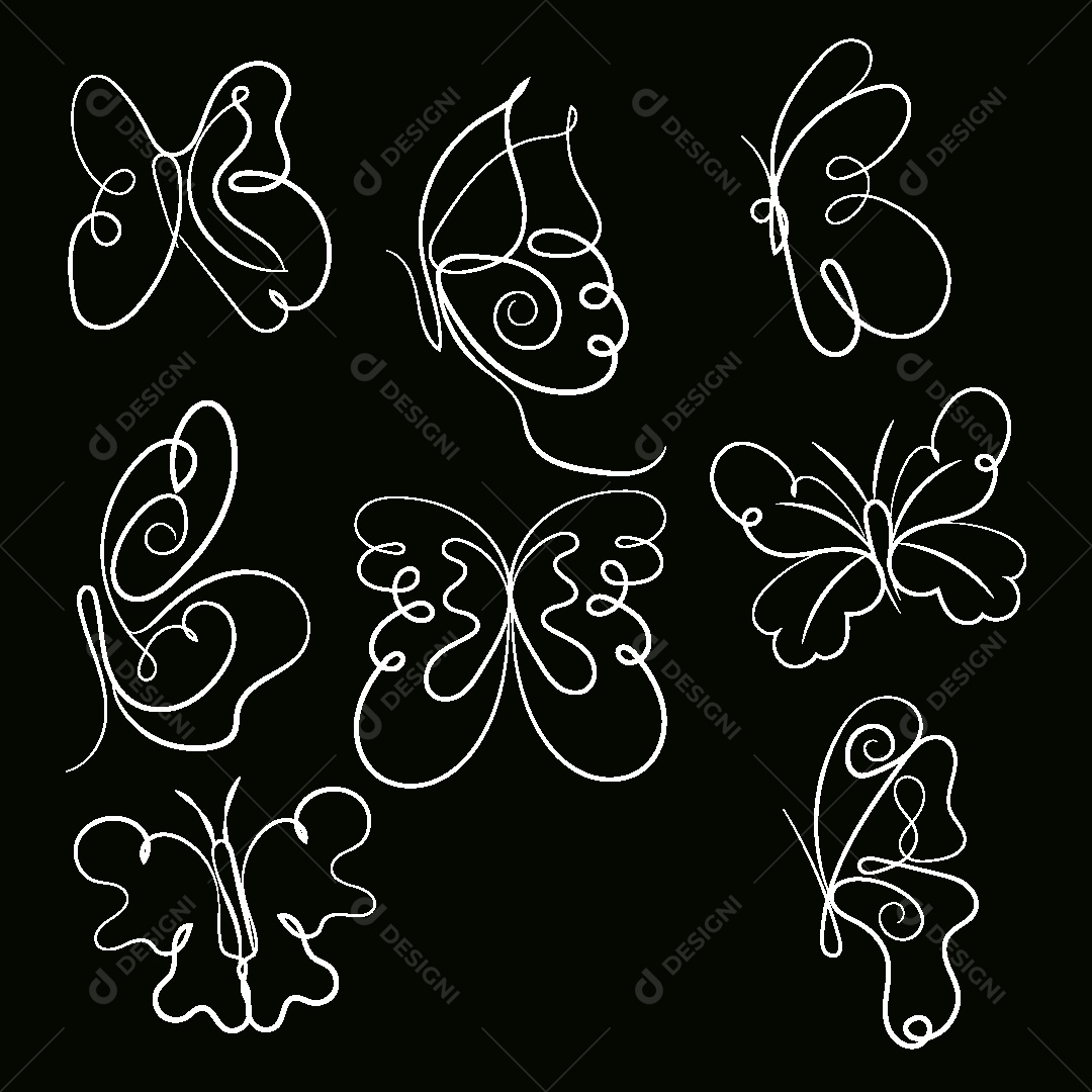 Desenhos de Borboletas Feito a Mão Vetor EPS