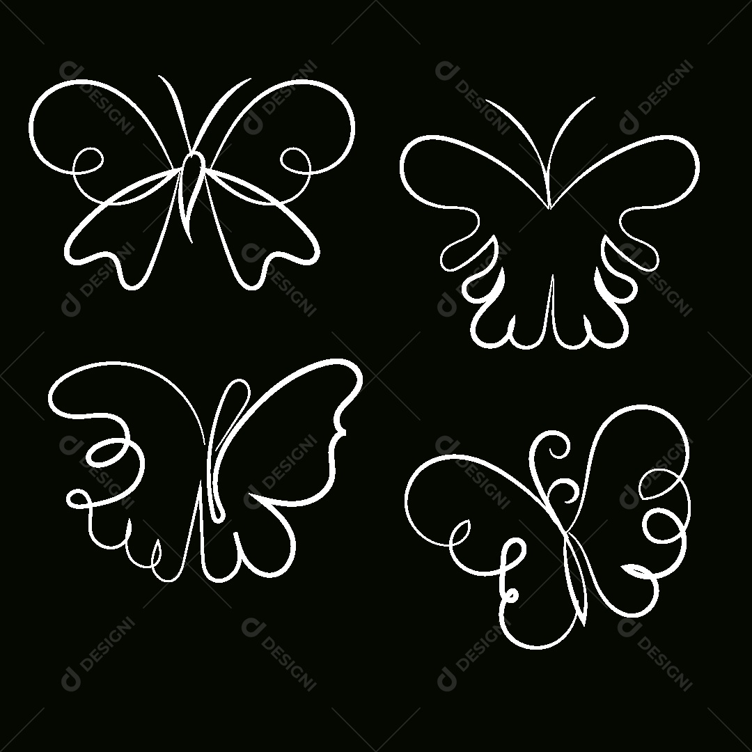 Desenhos de Borboletas Feito a Mão Vetor EPS