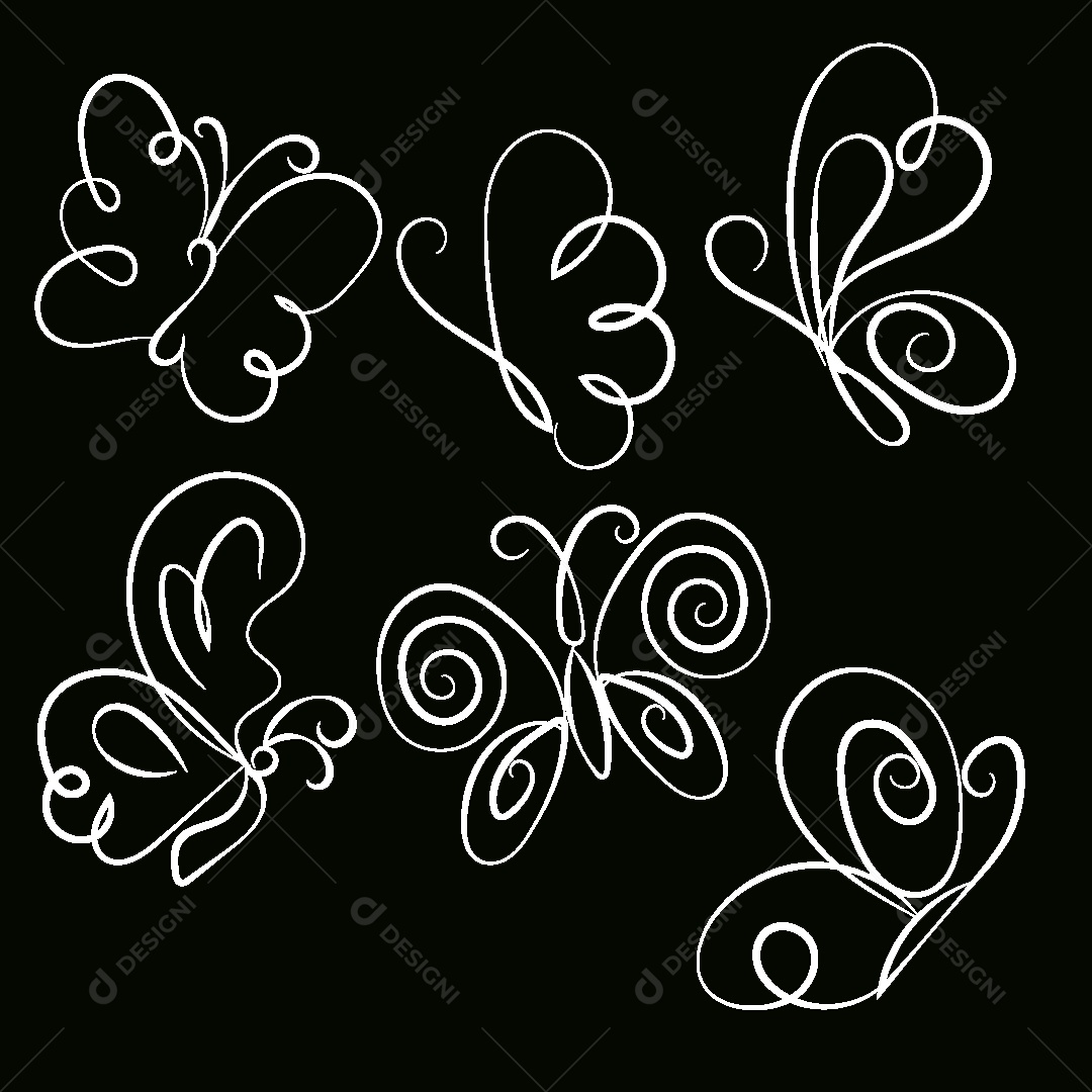 Desenhos de Borboletas Feito a Mão Vetor EPS