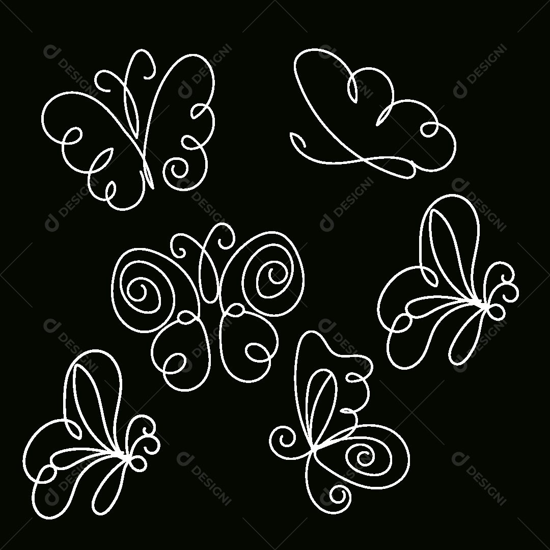 Desenhos de Borboletas Feito a Mão Vetor EPS